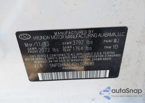 2013 Hyundai Elantra Gls from USA, damaged, VIN 5NPDH4AE4DH308681